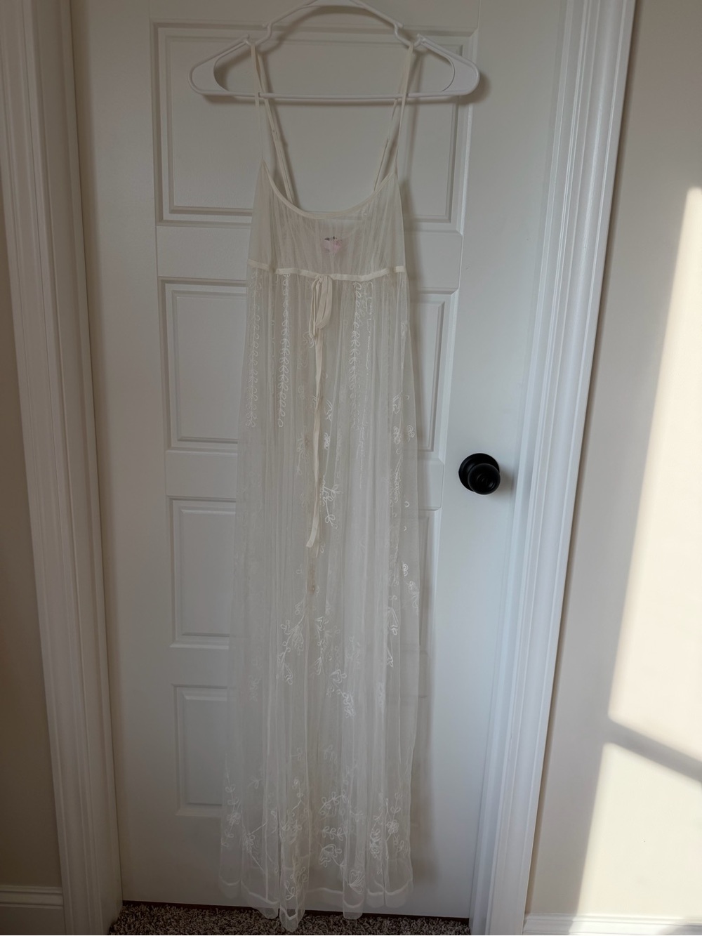 Victoria's Secret Vintage 2002 Ivory Sheer Embroidered Maxi Slip Dress XS